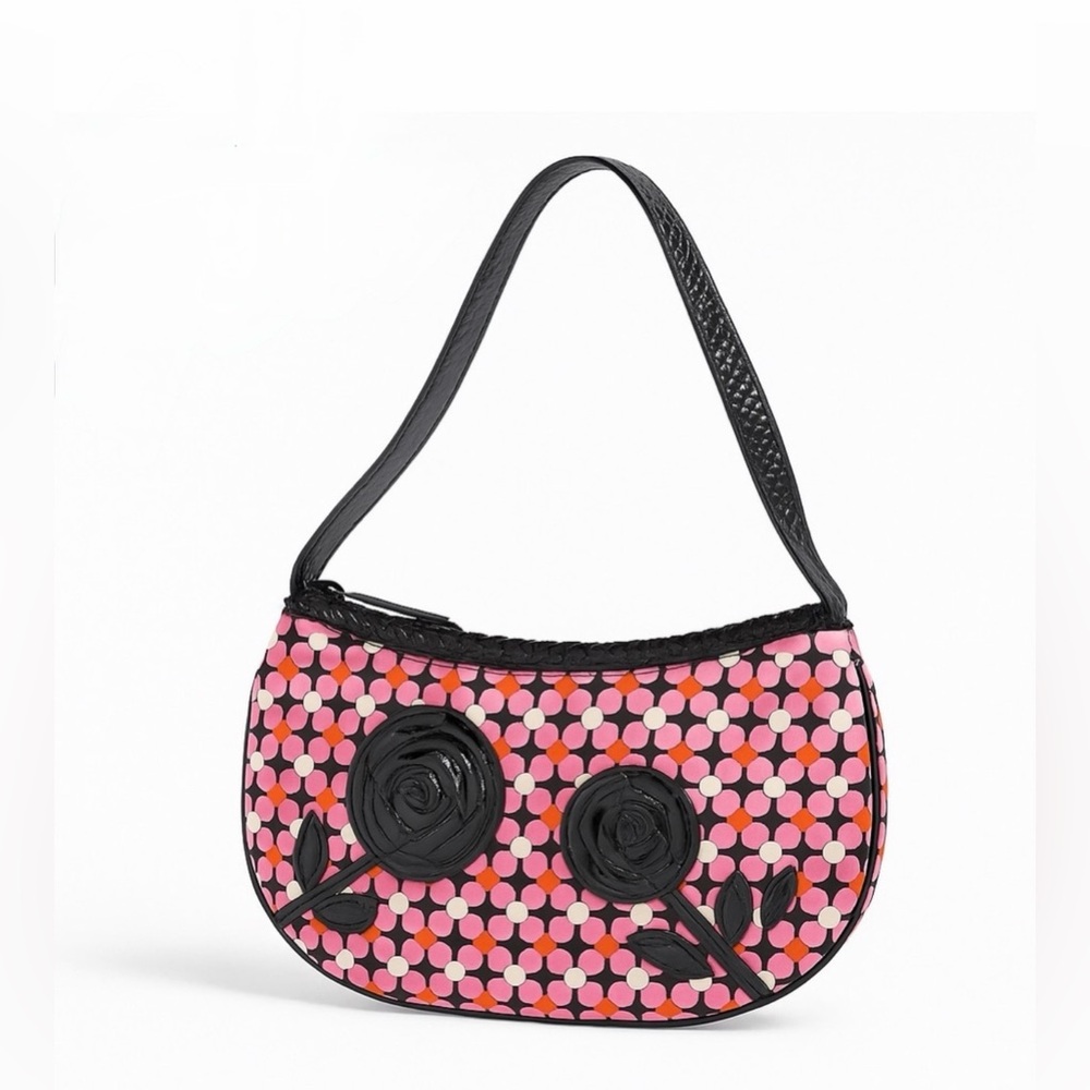 Vera Bradley Comin Up Roses Shoulder Bag Pink 3D Floral Purse Zip Top